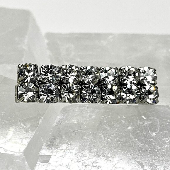 Vintage Rhinestone Bar Pin Brooch | Silver Tone Crystal Accent - Picture 2 of 10